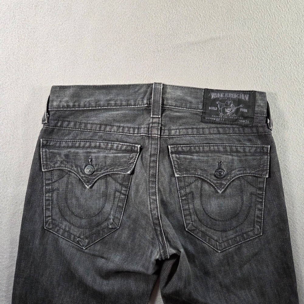 True Religion Jeans Mens 32 Black Billy Bootcut Relaxed Fit Pocket Flap Made USA